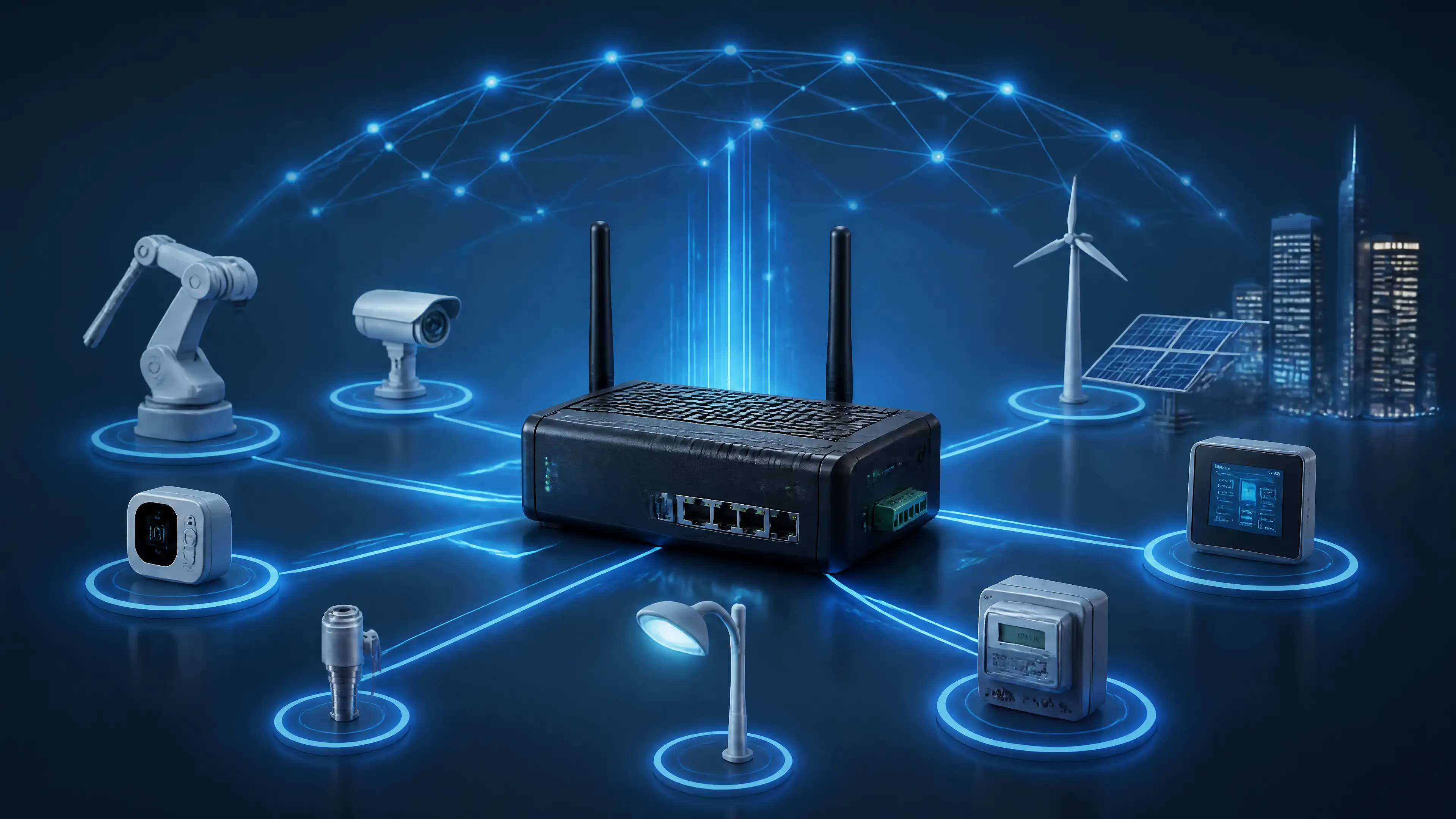 IoT gateway connecting smart devices, edge computing systems, and cloud platforms for secure enterprise IoT communication